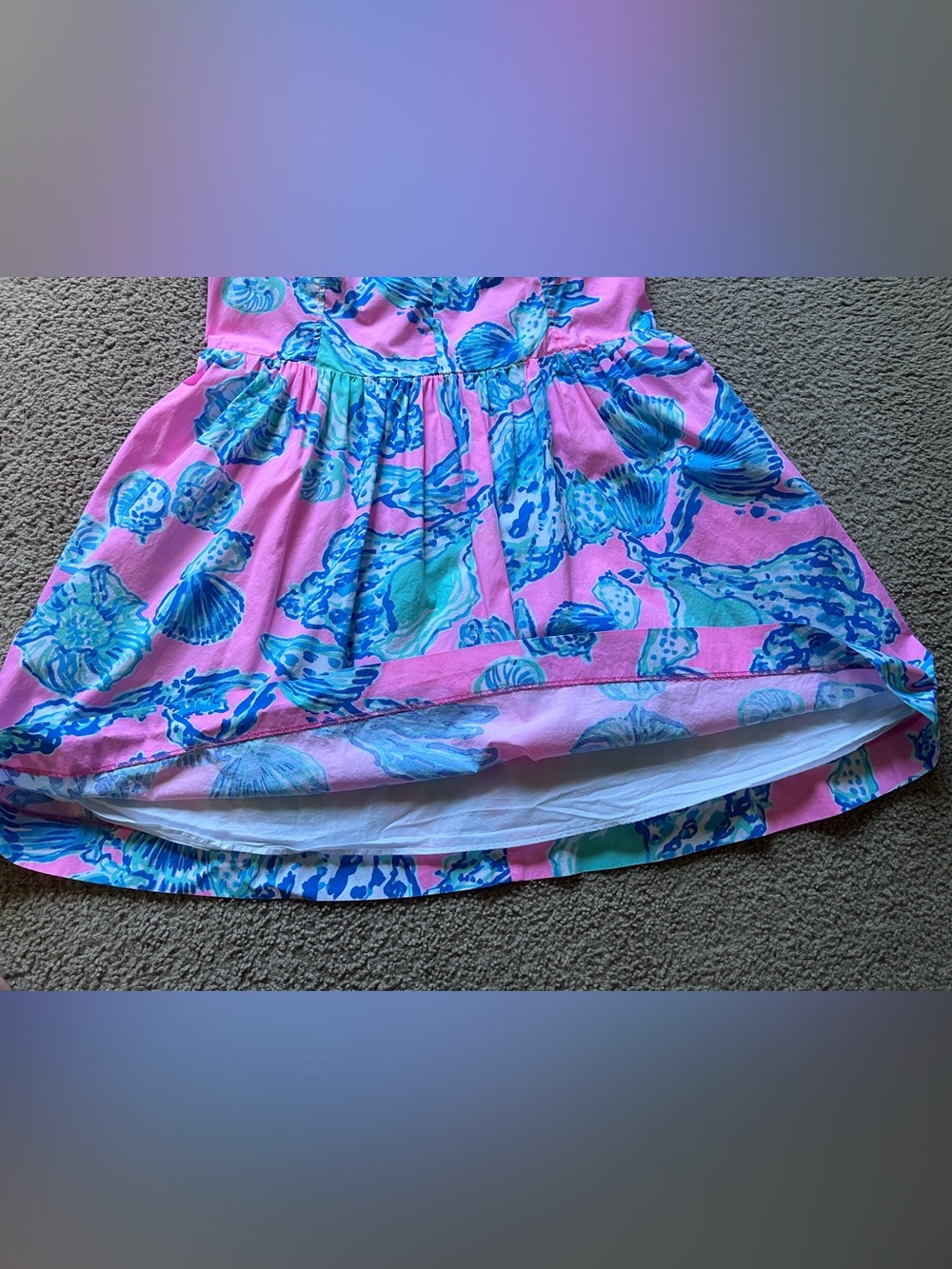 LILLY PULITZER Ardleigh Sun Dress Pink Blue Seashell Print Sz 16 Smocked Pockets - Picture 7 of 11